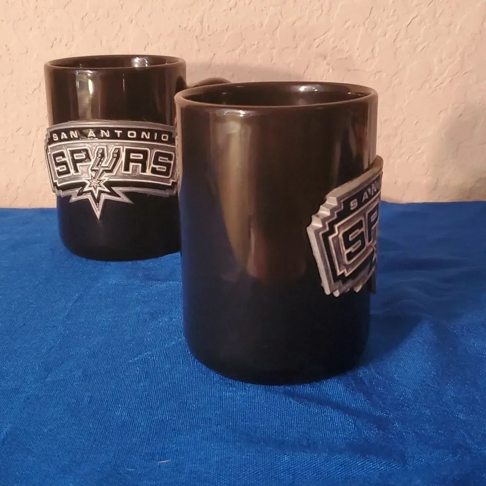 San Antonio Spurs Coffee Mug Set of 2 Black Ceramic Tea Cup 10 oz NBA Fan Gift